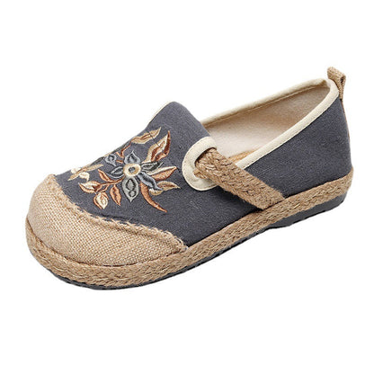New Cloth Shoes Women'S Hand Wrapped Hemp Edge Pvc Soft Sole Overshoes Ethnic Style Shallow Mouth Embroidered Shoes