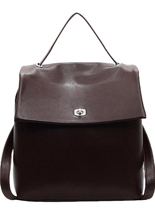 Leather Backpack With Silver Tone Twist Lock