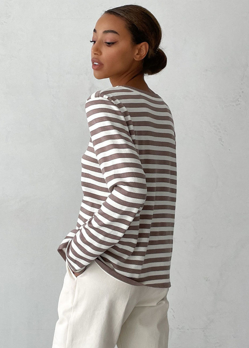 Striped Knit Top Soft Breathable Fabric Classic Style