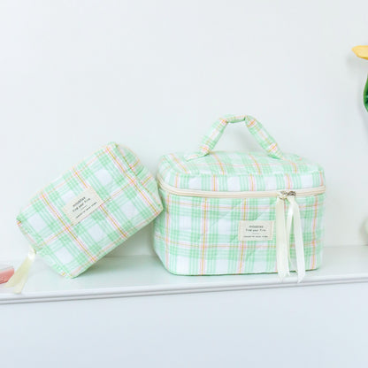 Simple Plaid Large Capacity Makeup Bag