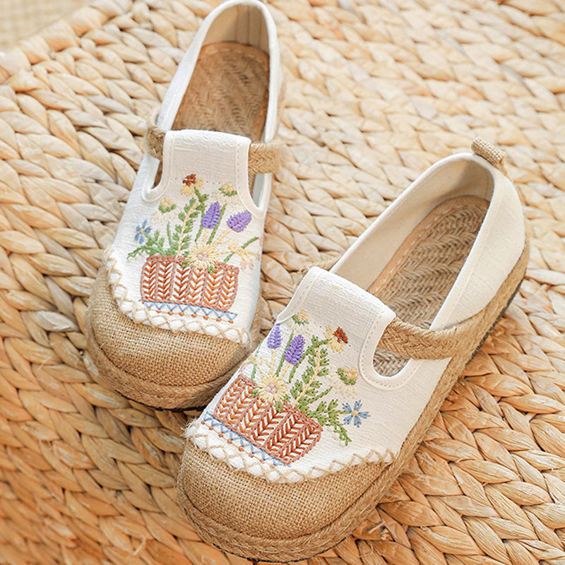 New Ethnic Style Embroidered Cloth Shoes Shallow Mouth One Pedal Low Top Old Beijing Cloth Shoes Woven Round Head Cloth Shoes Women