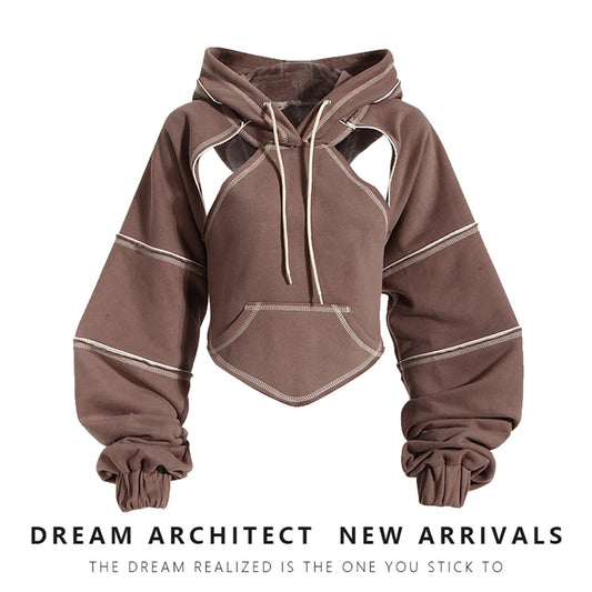 Color Block Hooded Short Sweatshirt For Women