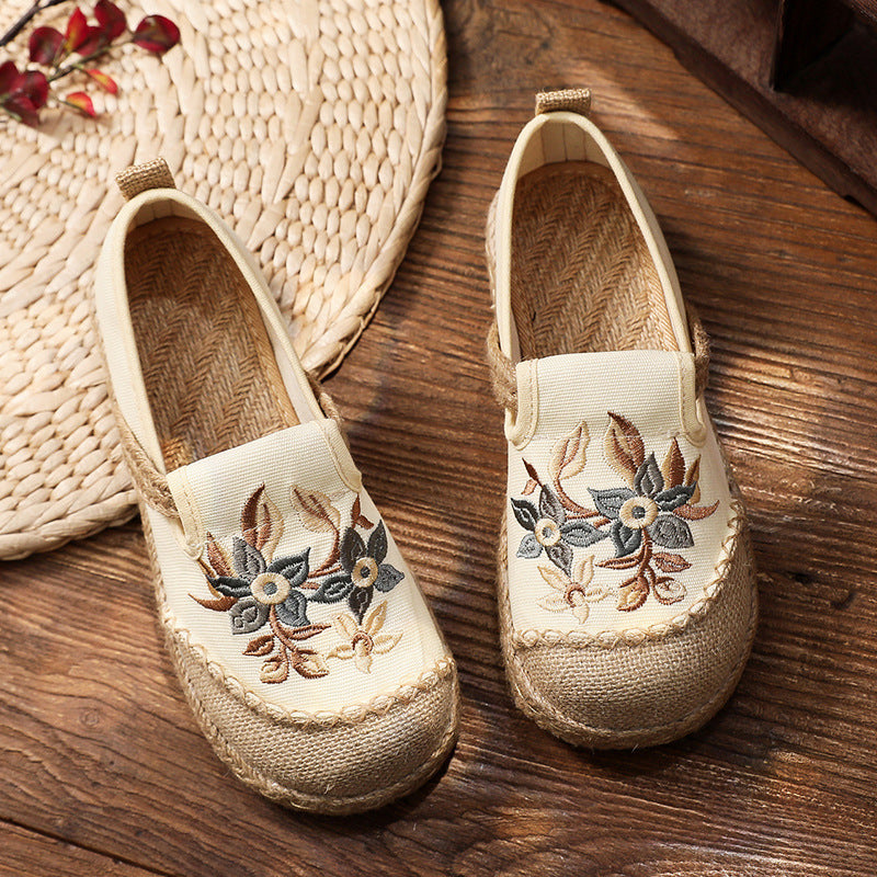New Cloth Shoes Women'S Hand Wrapped Hemp Edge Pvc Soft Sole Overshoes Ethnic Style Shallow Mouth Embroidered Shoes