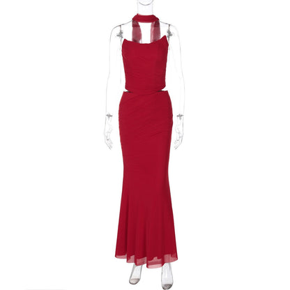Sexy Two-Piece Sheer Mesh Wrap Dress Set