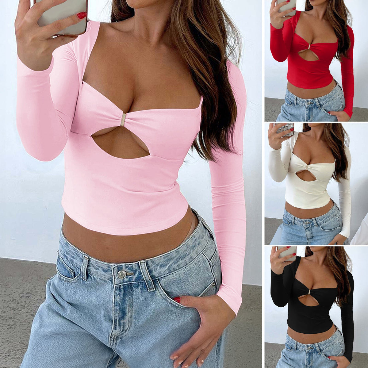 Y2K Slim Fit Knitted Top with Long Sleeves