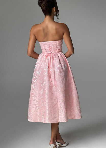 Strapless Jacquard Midi Dress with Corset Back