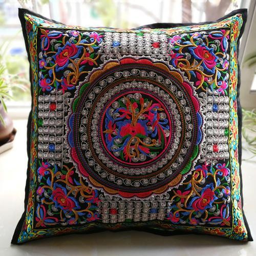 Ethnic Style Flower Embroidered Pillow Cover Cushion Cover