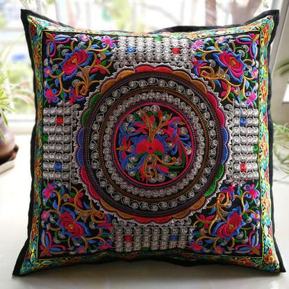 Ethnic Style Flower Embroidered Pillow Cover Cushion Cover
