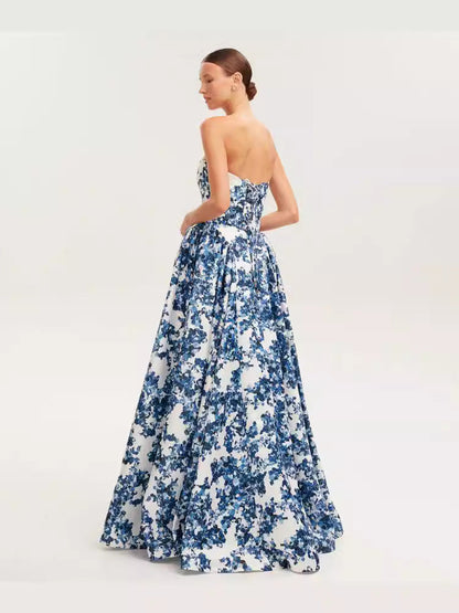 Elegant Off-Shoulder Long Evening Dress with 3D Design
