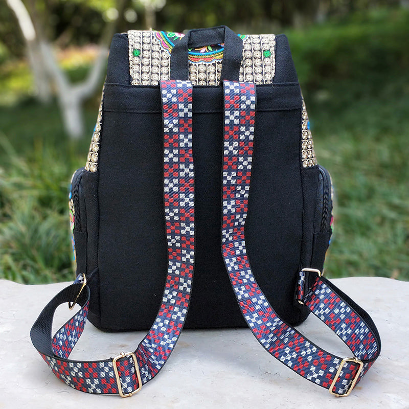 New Embroidery Bag Ethnic Style Bag Women'S Large Capacity Canvas Backpack Travel Bag Fabric Art