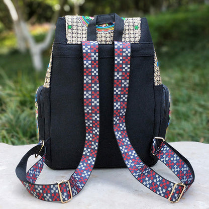 New Embroidery Bag Ethnic Style Bag Women'S Large Capacity Canvas Backpack Travel Bag Fabric Art