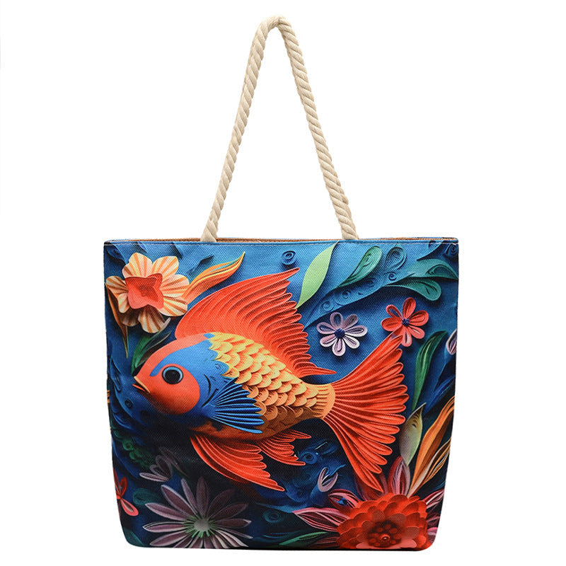 Fashionable Reversible Beach Tote Bag Canvas with Cotton Rope