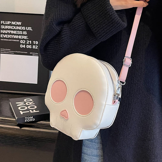 Trendy Skull Crossbody Bag Soft PU Bucket Bag for Casual Wear