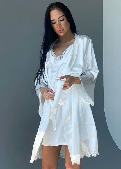 Satin Lace Nightwear Set With Slip Dress And Robe