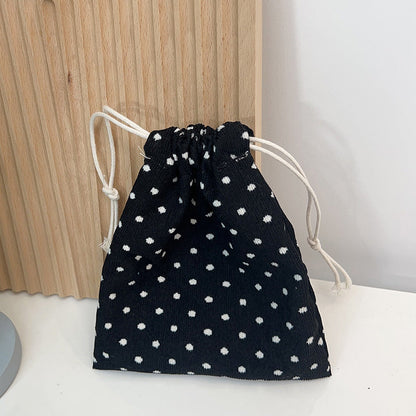Mini Drawstring Corduroy Canvas Bag Portable Floral Storage Pouch