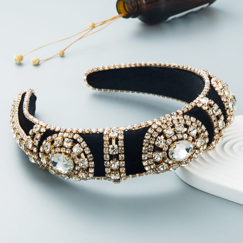 Fashionable Velvet Wide Headband With Rhinestones