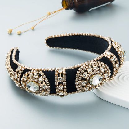 Fashionable Velvet Wide Headband With Rhinestones