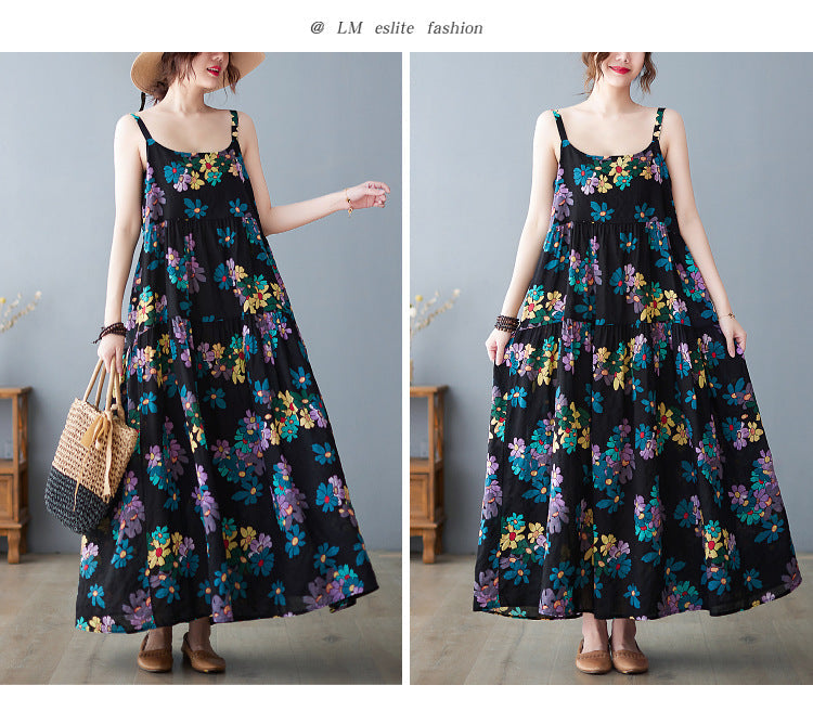 Summer New Women'S Suspender Skirt Age-Reducing Cotton And Linen Large Swing Cake Skirt