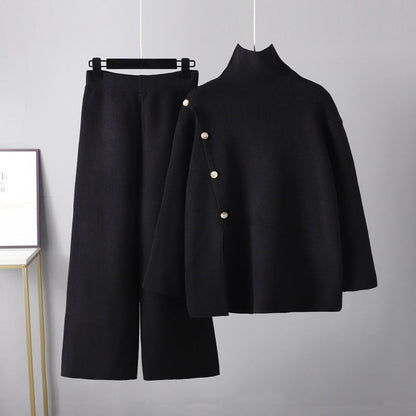 2+ Stand Collar Side Split Knit Sets