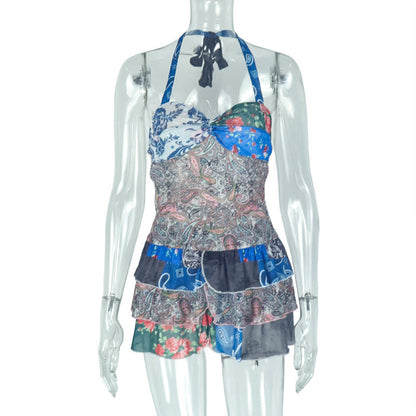 Fresh Abstract Print Ruffled A-Line Dress For Women