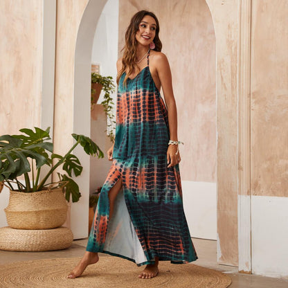 Bohemia Style Floral Summer Sling Dress Sexy V-Neck Print Dress Beach Dress