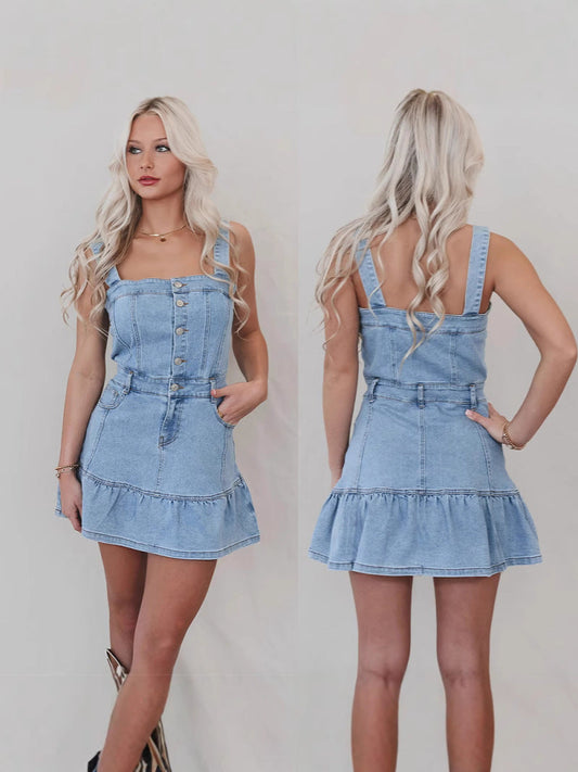 Trendy Casual Sleeveless Denim Dress