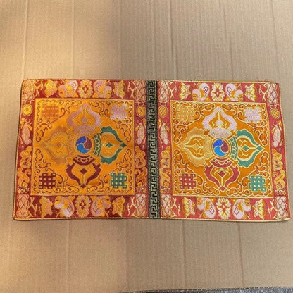 Tibetan Style Cloth Mat Embroidered With Eight Auspicious Crosses, Diamond Pestle, Bell Pestle, Tablecloth