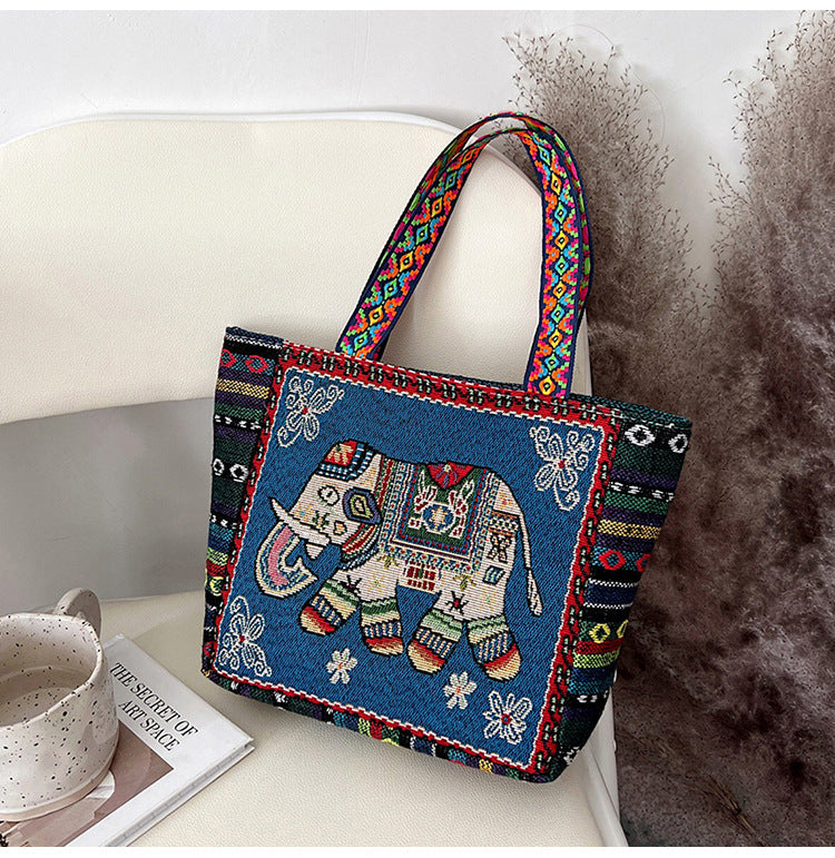 Bohemian Floral Embroidered Tote Bag Stylish Canvas Shoulder Bag
