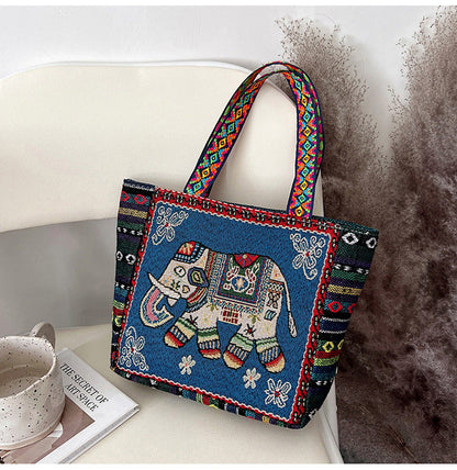 Bohemian Floral Embroidered Tote Bag Stylish Canvas Shoulder Bag