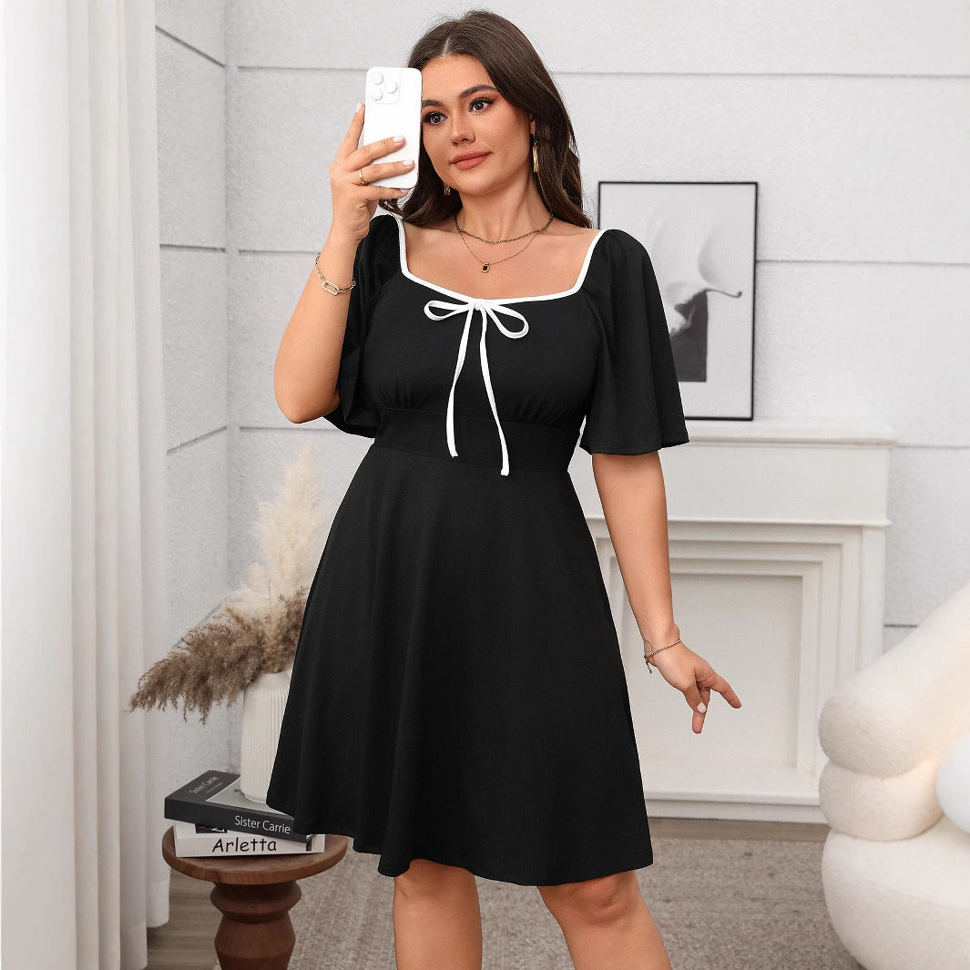 Plus Size Women's Elegant Casual A-Line Midi Dress with Bow
