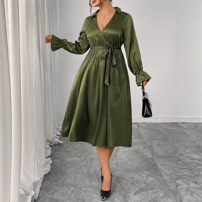 Elegant Vintage High-Waisted A-Line Dress with V-Neck