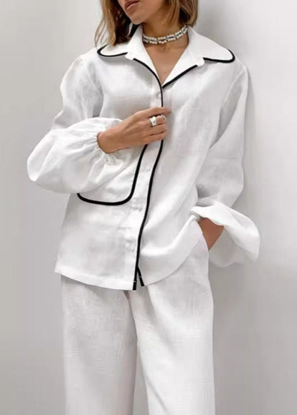 Lounge Set In Lightweight Fabric With Contrast Piping