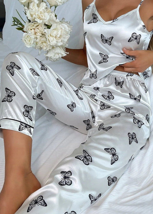 Satin Butterfly Pajama Set With Adjustable Cami Top