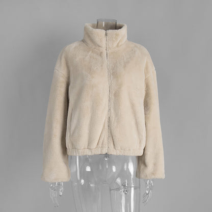 Zip-Up Plush Jacket Cozy Casual Fleece Outerwear