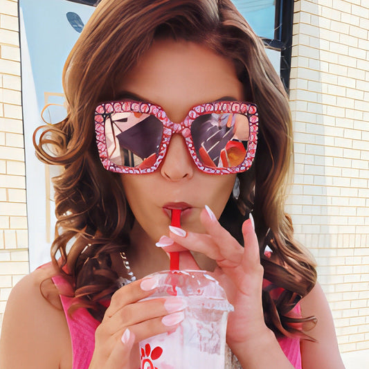 Colorful Bling Square Sunglasses Retro UV400 Protection
