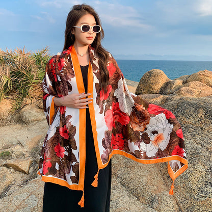 Casual Fashion Joker Personality Camellia Shawl Outdoor Travel And Play Comfortable Sunshade Cloak Shawl