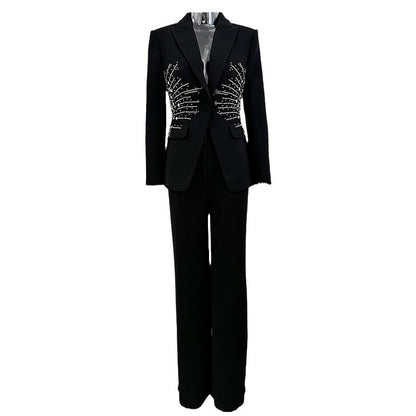 Trendy Elegant Beaded Suit Set With Long Pants