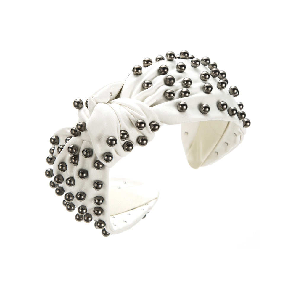 Trendy Faux Leather Pearl Headband for Women