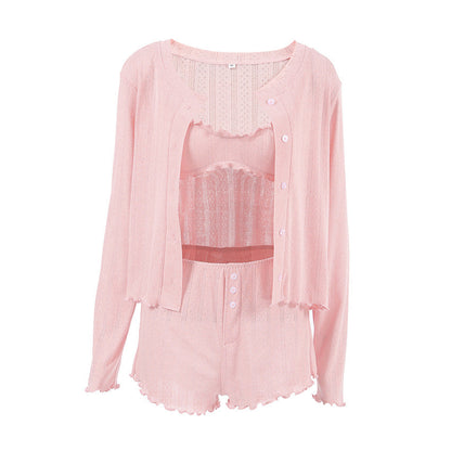 3 Pcs Knit Cami Shorts Lounge Pajamas Set