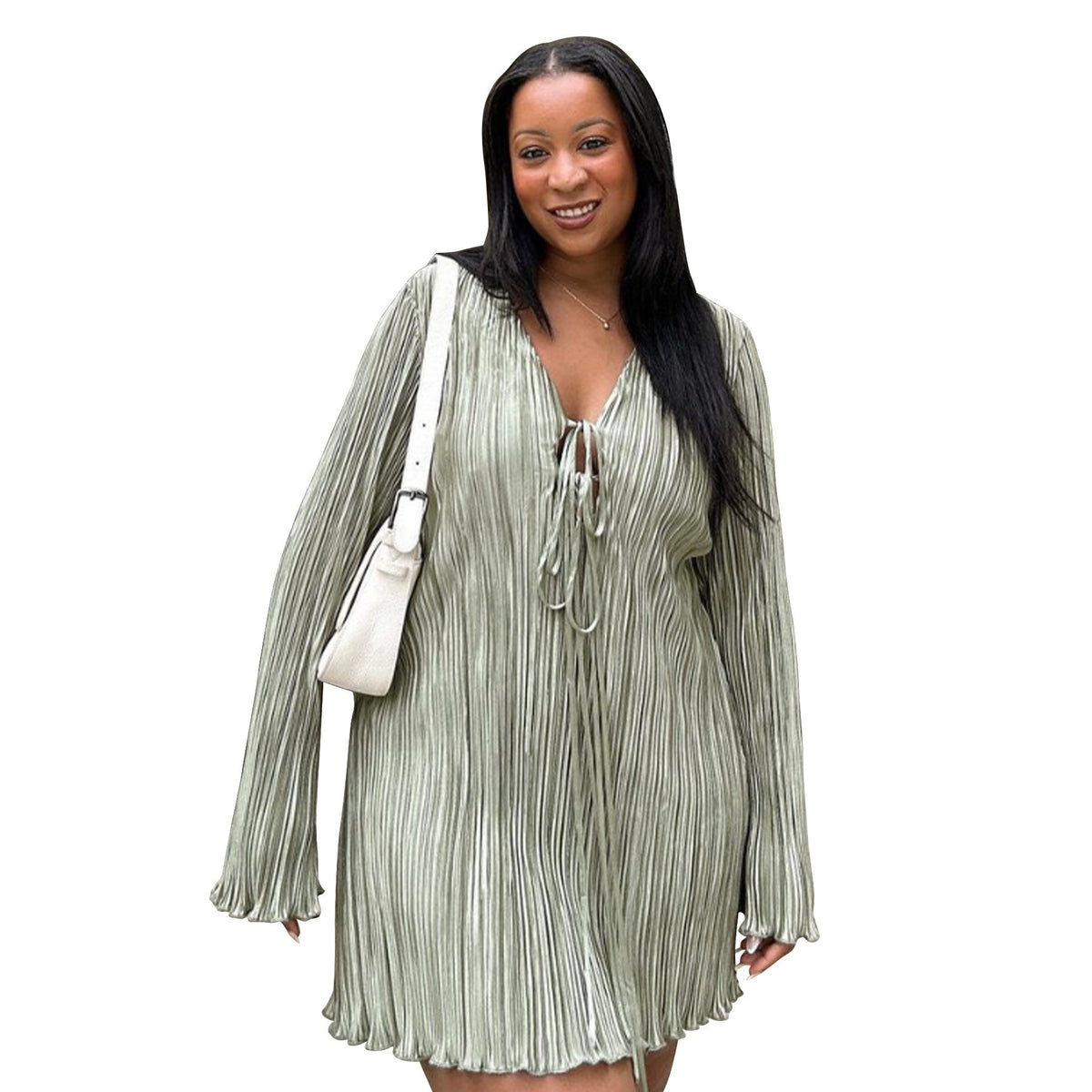 Elegant A-Line Tie Dress With Bell Sleeves