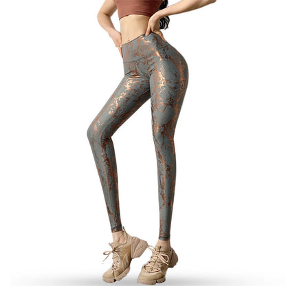 High Elastic Golden Snake Skin Peach Hip Fitness Pants High Waist Hip Lifting Quick Drying Sports Pants Tight Elastic Yoga Pants