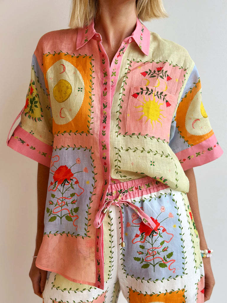 Chic Floral Linen Cardigan and Pants Set