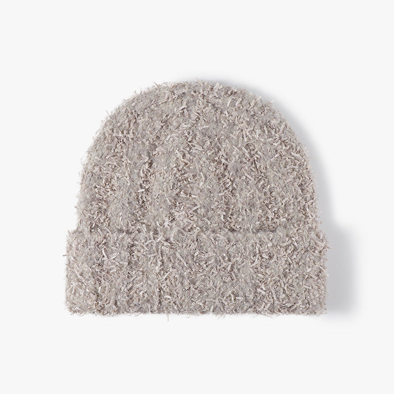 Spliced Color Knit Hat Padded Plushed Beanie