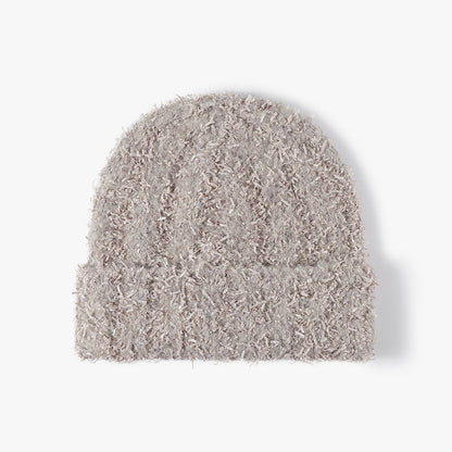 Spliced Color Knit Hat Padded Plushed Beanie