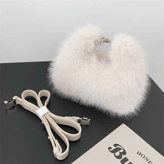 Trendy Faux Fox Fur Mini Furry Evening Bag