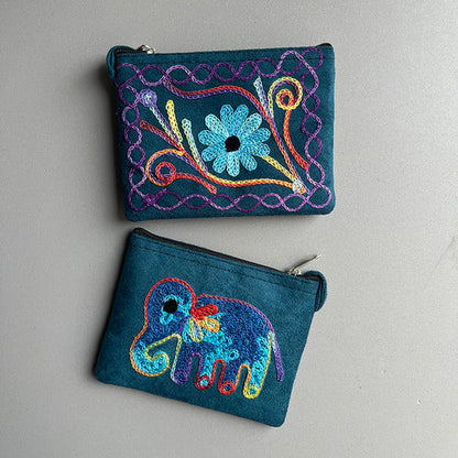 Nepali Hand-Embroidered Suede Ethnic Style Mini Coin Purse Pocket Card Bag Short Fabric Coin Bag