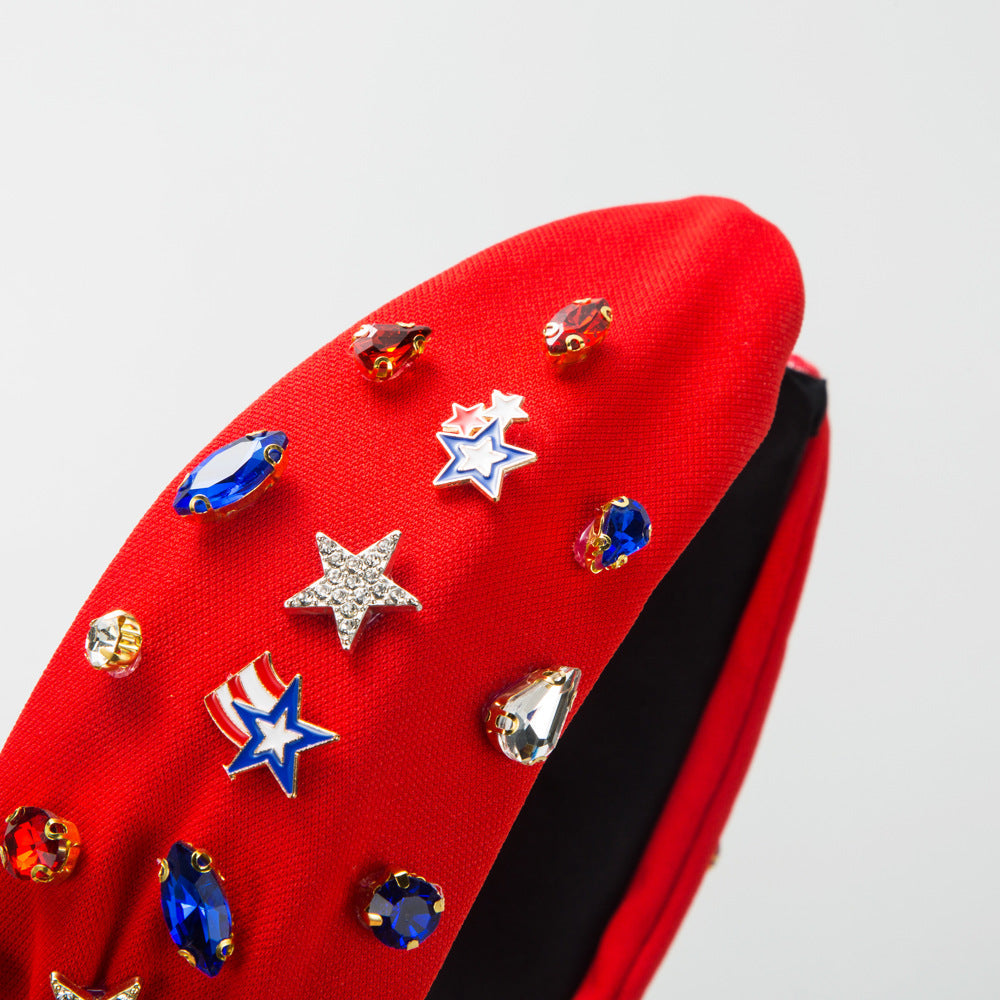 Creative Independence Day Headband with Knot and Rhinestones