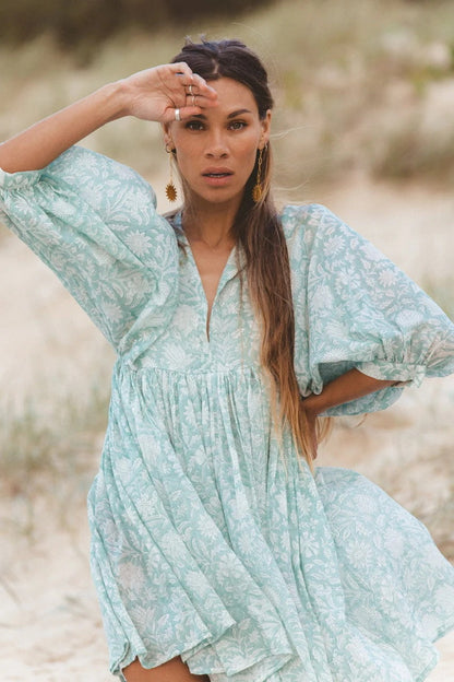 Floral Print Casual Dress with Tie Waist and Half Placket
