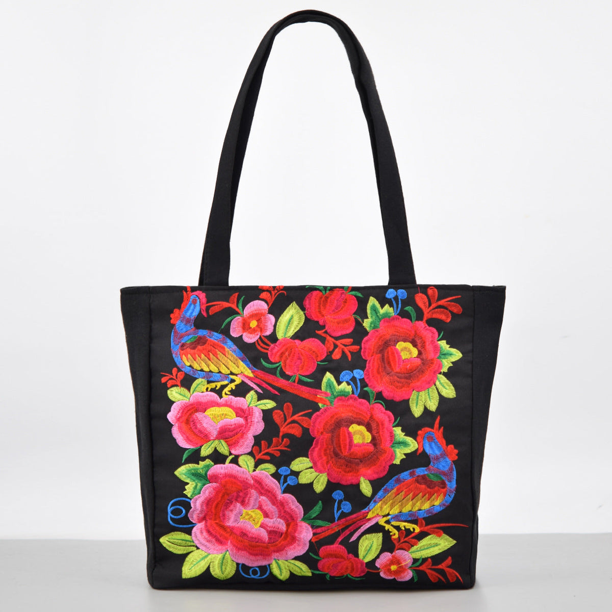 Ethnic Style Embroidered Shoulder Bag With Large Capacity Women'S Tote Bag, Canvas, National Style Peony Handbag, Shopping Bag