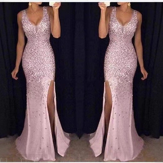 Gold Foil V Neck Maxi Dress With A-Line Skirt